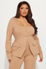 The Mia Double Lined Ponte Long Sleeve Pant Set - Tan