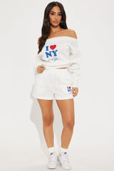 I Love NY Off Shoulder Sweatshirt - Ivory