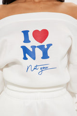 I Love NY Off Shoulder Sweatshirt - Ivory