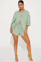 No Secrets Linen Short Set - Sage
