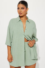 No Secrets Linen Short Set - Sage