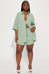 No Secrets Linen Short Set - Sage