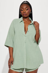 No Secrets Linen Short Set - Sage