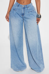Taja Wide Leg Palazzo Jeans - Medium Wash