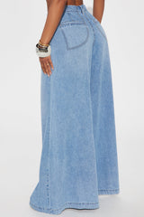 Taja Wide Leg Palazzo Jeans - Medium Wash