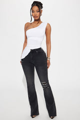 Certifiable Stretch Ripped Flare Jeans - Black Wash