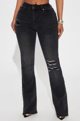 Certifiable Stretch Ripped Flare Jeans - Black Wash