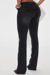 Certifiable Stretch Ripped Flare Jeans - Black Wash