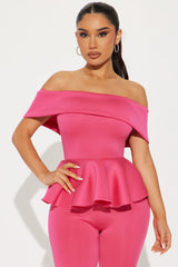 My Pretty Peplum Pant Set - Fuchsia