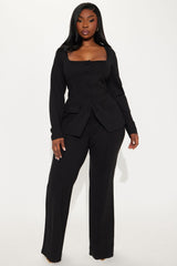 The Mia Double Lined Ponte Long Sleeve Pant Set - Black
