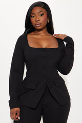 The Mia Double Lined Ponte Long Sleeve Pant Set - Black