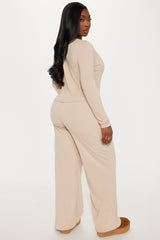 Cozy Henley Top And Pant Set - Taupe