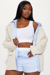 Kenzie Blazer Boxer Short Set - Taupe/combo