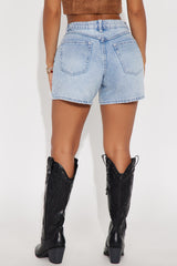 Lucky One Ripped Bermuda Shorts - Medium Wash