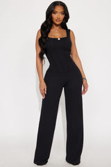 Bella Lace Trim Pant Set - Black