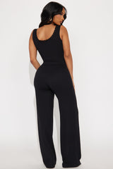 Bella Lace Trim Pant Set - Black