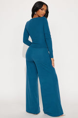Cozy Henley Top And Pant Set - Blue