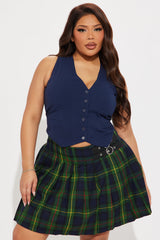 High Society Plaid Mini Skirt Set - Navy