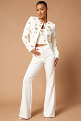 Caroline Embellished Blazer Suit Set - White