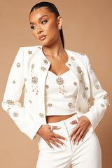Caroline Embellished Blazer Suit Set - White