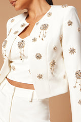 Caroline Embellished Blazer Suit Set - White