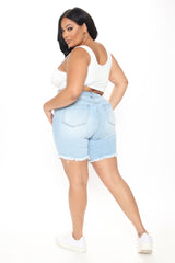 The Mixer Distressed Denim Bermudas - Light Blue Wash
