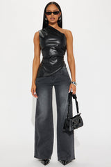 Best Angle Waistband Tab Wide Leg Jeans - Black Wash