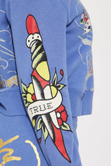 Ed Hardy Brave Eagle Cropped Hoodie - Blue
