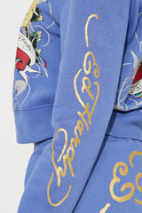 Ed Hardy Brave Eagle Cropped Hoodie - Blue