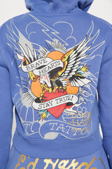 Ed Hardy Brave Eagle Cropped Hoodie - Blue
