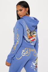Ed Hardy Brave Eagle Cropped Hoodie - Blue