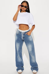 Parlow Lace Boxer Trim Wide Leg Jeans - Medium Wash