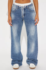 Parlow Lace Boxer Trim Wide Leg Jeans - Medium Wash