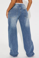 Parlow Lace Boxer Trim Wide Leg Jeans - Medium Wash