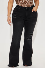 Certifiable Stretch Ripped Flare Jeans - Black Wash