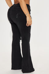 Certifiable Stretch Ripped Flare Jeans - Black Wash