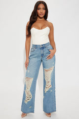 Melany Ripped Wide Leg Jeans - Medium Wash