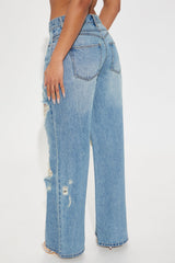 Melany Ripped Wide Leg Jeans - Medium Wash