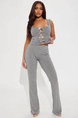Sweet Bow Moment Pant Set - Grey
