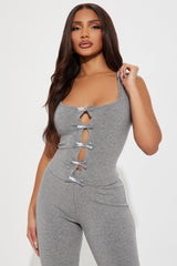 Sweet Bow Moment Pant Set - Grey