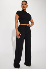 Life Is Good Textured Pant Set - Black