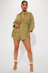 Unforgettable Washed Short Set - Olive