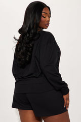 Unwind Washed Off Shoulder Short Set - Black