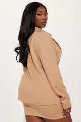 The Mia Double Lined Ponte Blazer Skirt Set - Tan