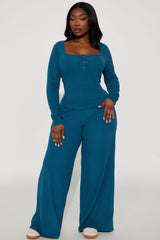 Cozy Henley Top And Pant Set - Blue