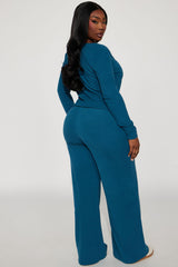 Cozy Henley Top And Pant Set - Blue