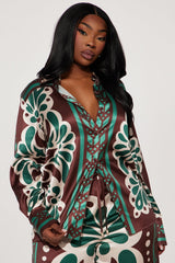 Taylor Satin Pant Set - Brown Combo