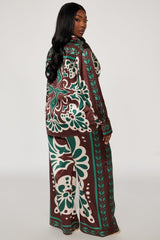 Taylor Satin Pant Set - Brown Combo