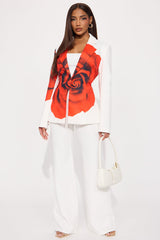 Rosy Elegance Blazer Pant Set - White/combo