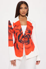 Rosy Elegance Blazer Pant Set - White/combo
